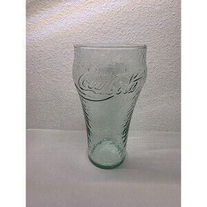 Collectible Vintage 1990 COCA COLA drinking glass pebble hammered textured green